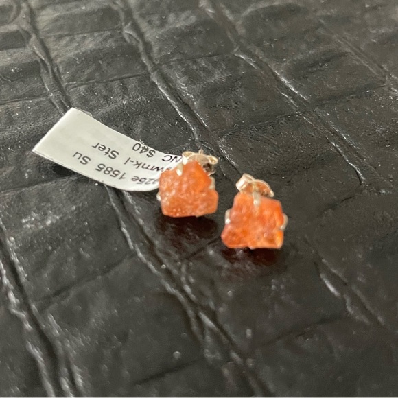 Sterling silver 925 one of a kind Sunstone rough earrings - Picture 3 of 8